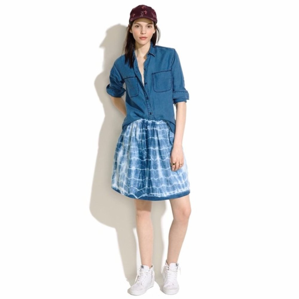 Madewell Linen Blue Tie Dye Skirt